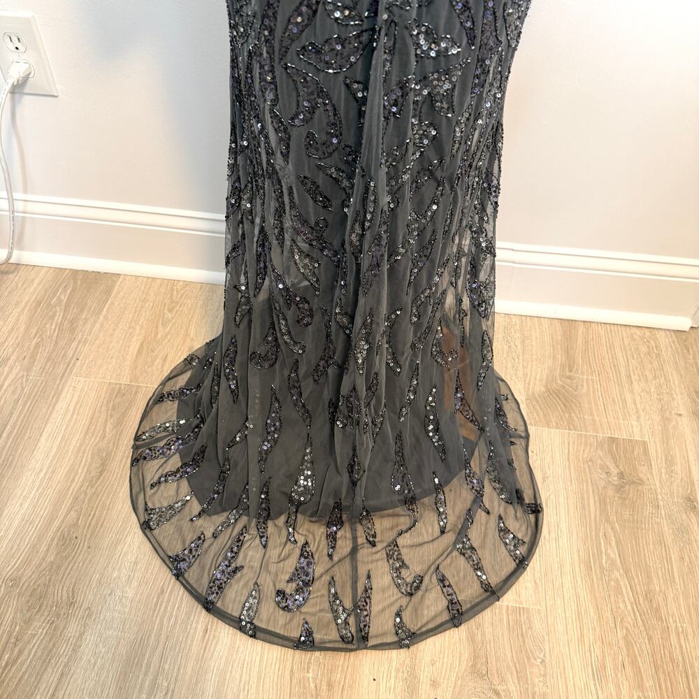 Mac Duggal 5124 Beaded Long Sleeve Evening Gown In Charcoal Size 8 New - Picture 12 of 16